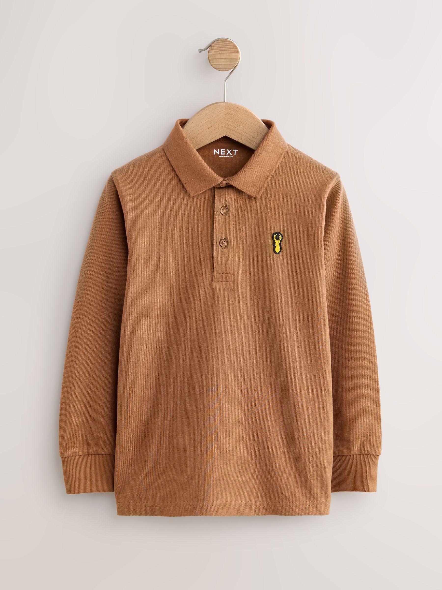 Dsiney Kidz - Khaki/Stone/Tan Long Sleeve Polo Shirts 3 Pack (3-16yrs) image 4