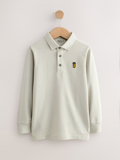 Dsiney Kidz - Khaki/Stone/Tan Long Sleeve Polo Shirts 3 Pack (3-16yrs) image 5