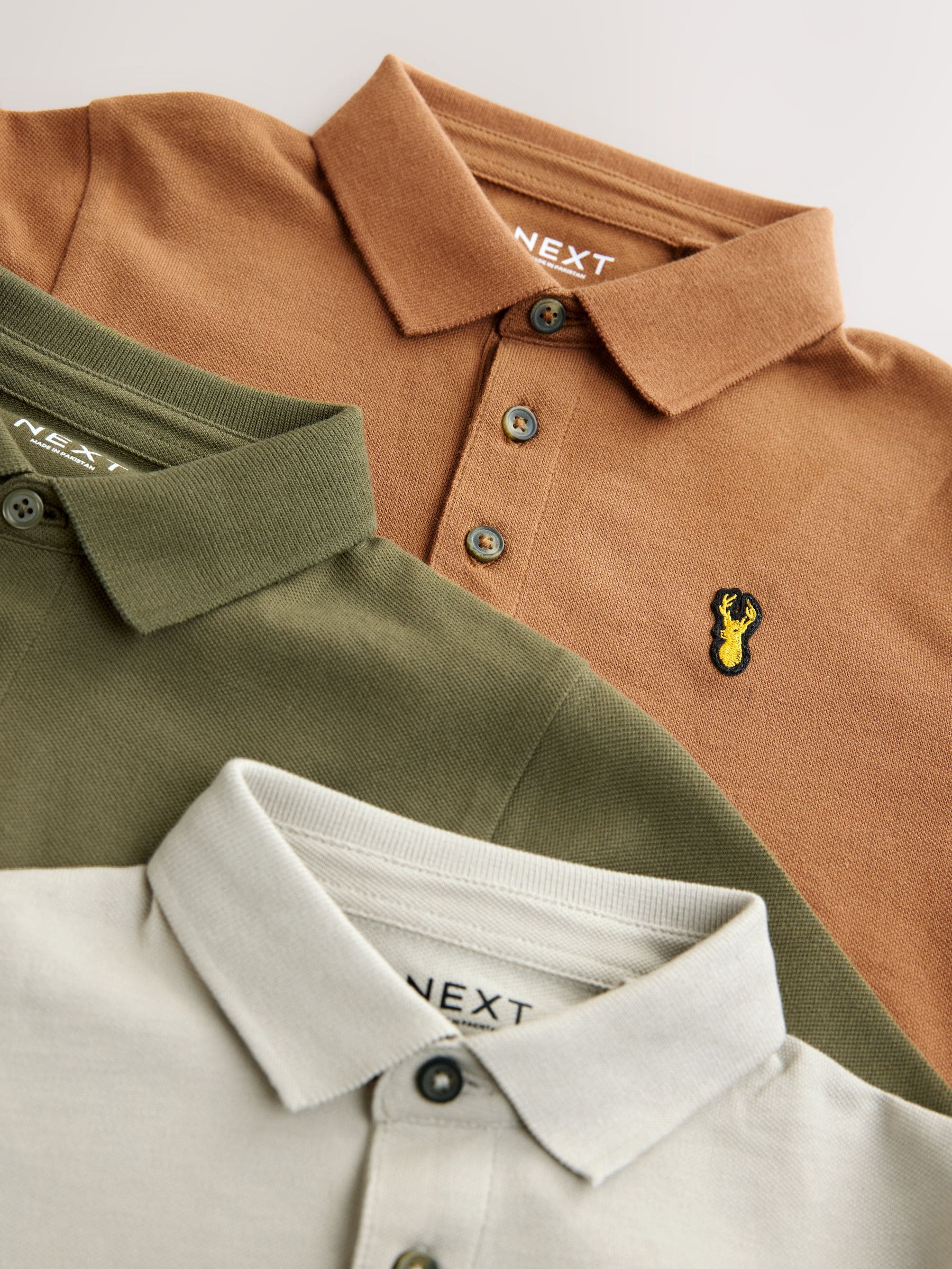 Dsiney Kidz - Khaki/Stone/Tan Long Sleeve Polo Shirts 3 Pack (3-16yrs) image 6