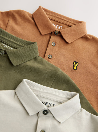 Dsiney Kidz - Khaki/Stone/Tan Long Sleeve Polo Shirts 3 Pack (3-16yrs) image 6