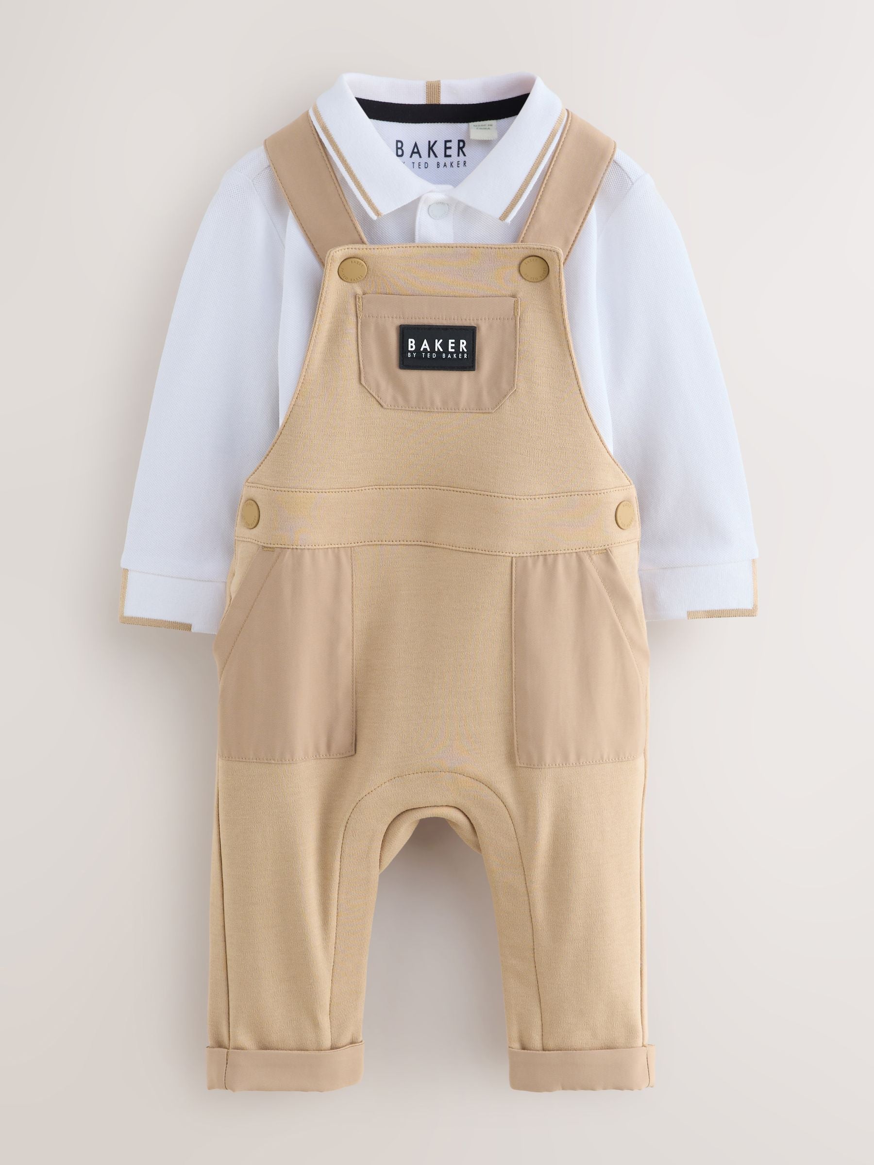Baker by Ted Baker Stone Dungaree and Polo Shirt Set image 1