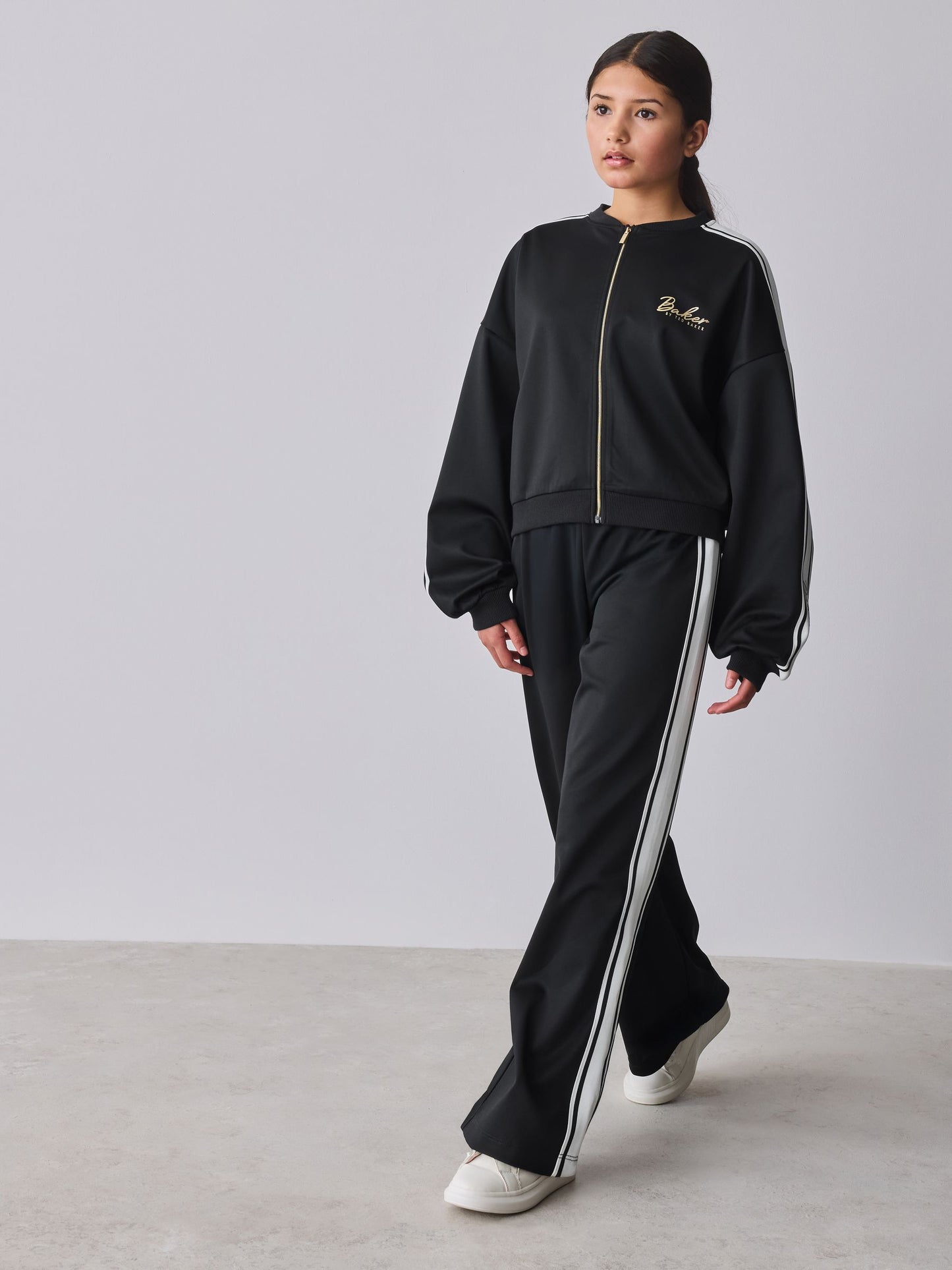 Baker by Ted Baker Contrast Track Zip-Through & Wide Leg Black Joggers Set image 2