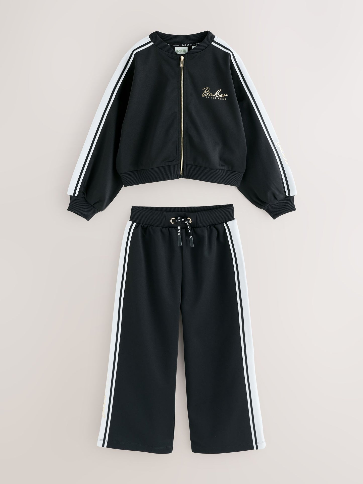Baker by Ted Baker Contrast Track Zip-Through & Wide Leg Black Joggers Set image 6