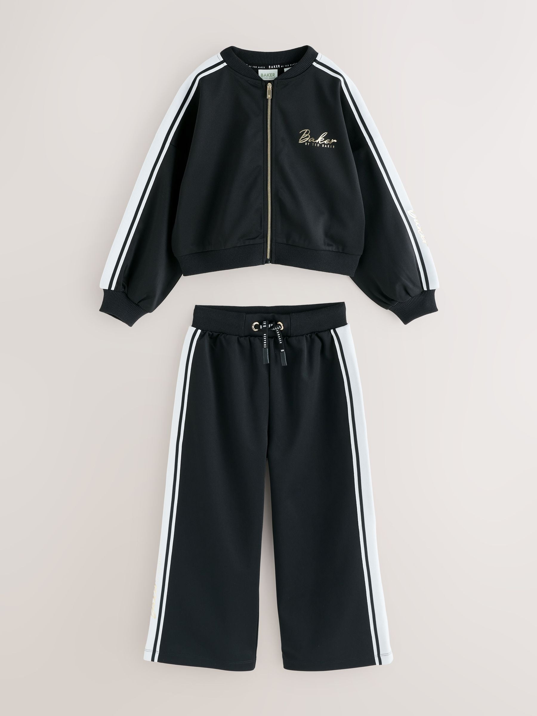 Baker by Ted Baker Contrast Track Zip-Through & Wide Leg Black Joggers Set image 6