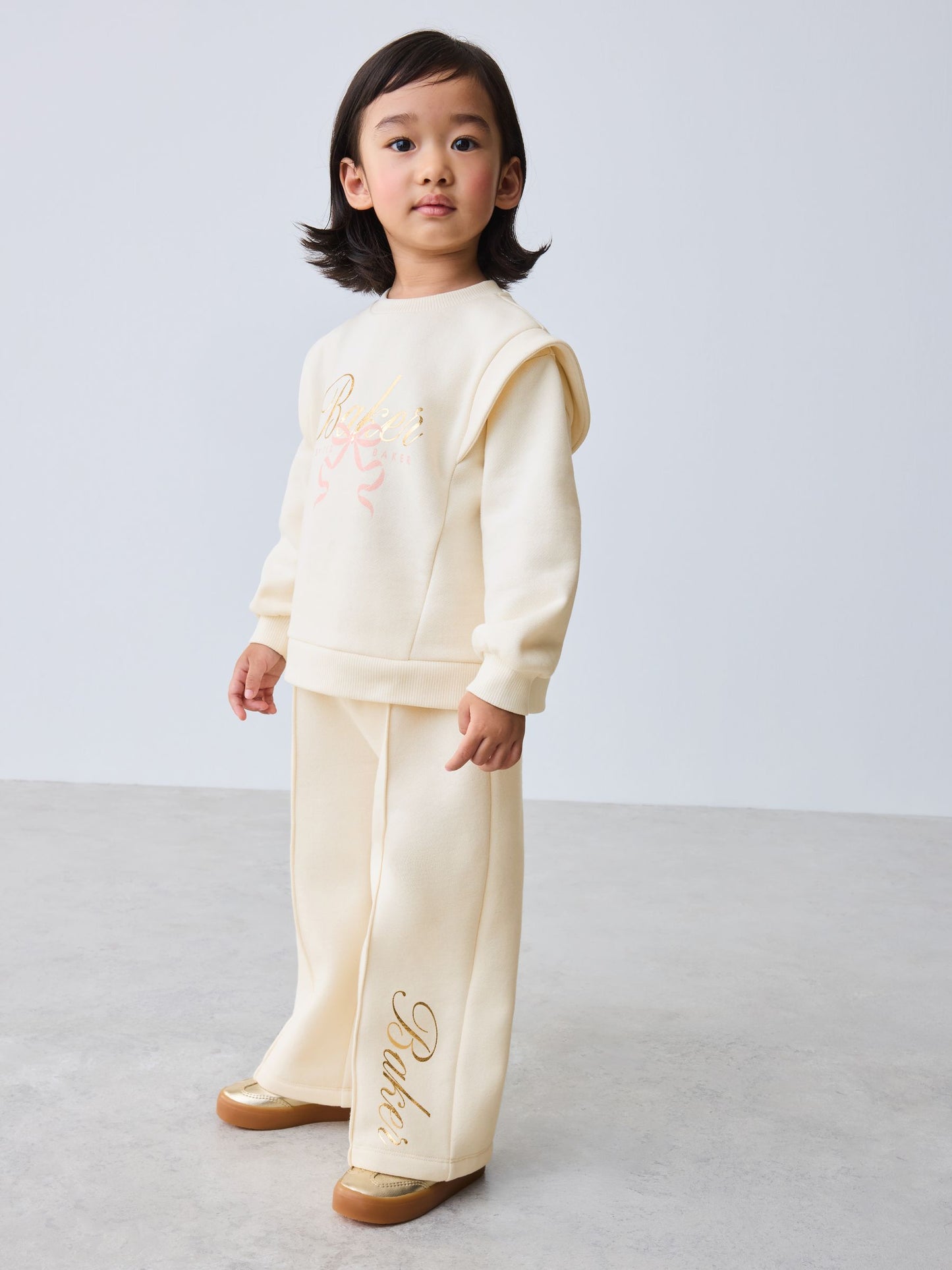 Baker by Ted Baker 2 Piece Cream Sweat & Pintuck Wide Leg Jogger Set image 1