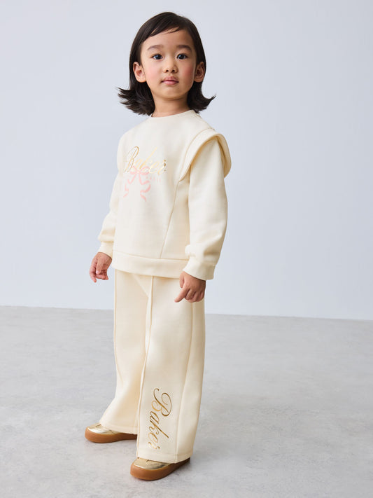 Baker by Ted Baker 2 Piece Cream Sweat & Pintuck Wide Leg Jogger Set image 1