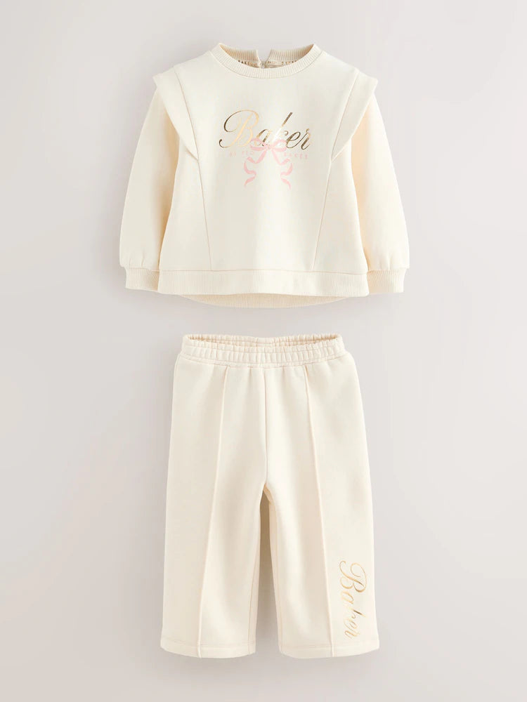 Baker by Ted Baker 2 Piece Cream Sweat & Pintuck Wide Leg Jogger Set