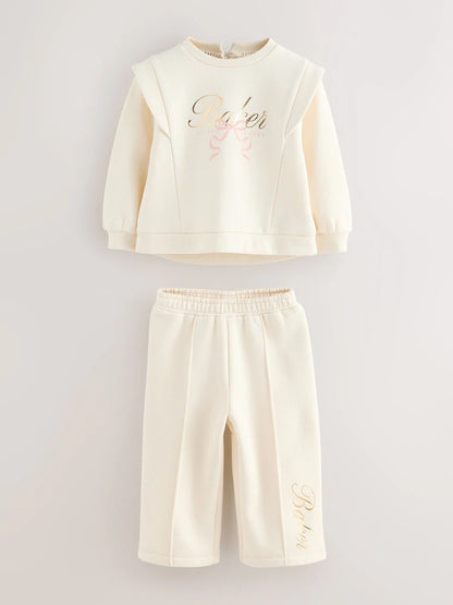 Baker by Ted Baker 2 Piece Cream Sweat & Pintuck Wide Leg Jogger Set