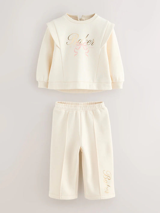 Baker by Ted Baker 2 Piece Cream Sweat & Pintuck Wide Leg Jogger Set