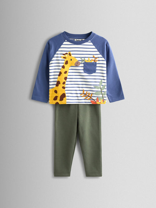 JoJo Maman Bébé Blue Giraffe 2-Piece Top & Leggings Set image 1