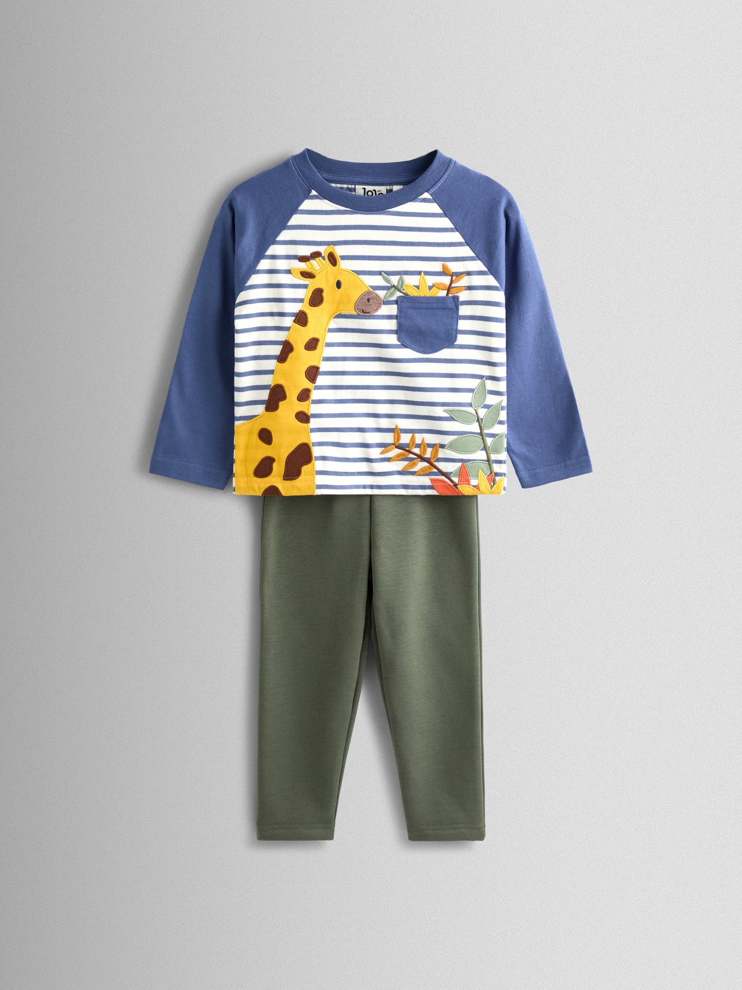 JoJo Maman Bébé Blue Giraffe 2-Piece Top & Leggings Set image 1
