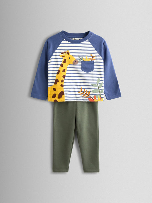 JoJo Maman Bébé Blue Giraffe 2-Piece Top & Leggings Set image 1