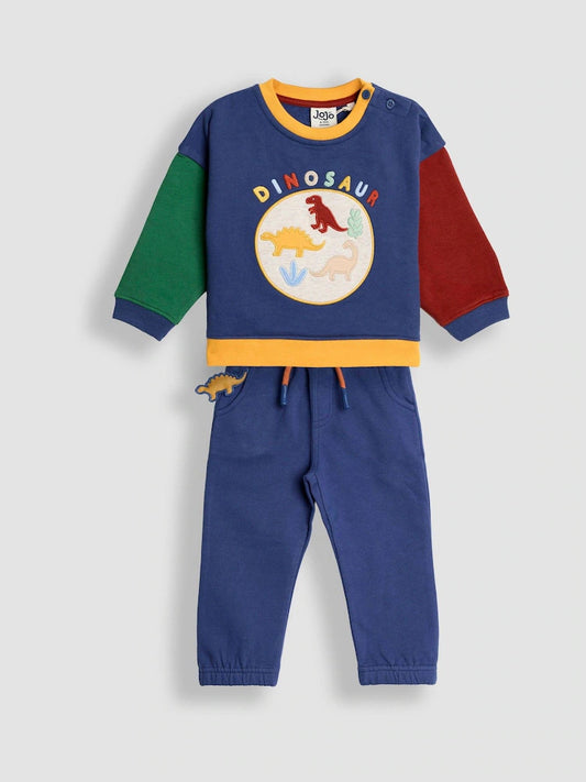 JoJo Maman Bébé Indigo Blue Dinosaur 2-Piece Drop Shoulder Sweatshirt & Joggers Set