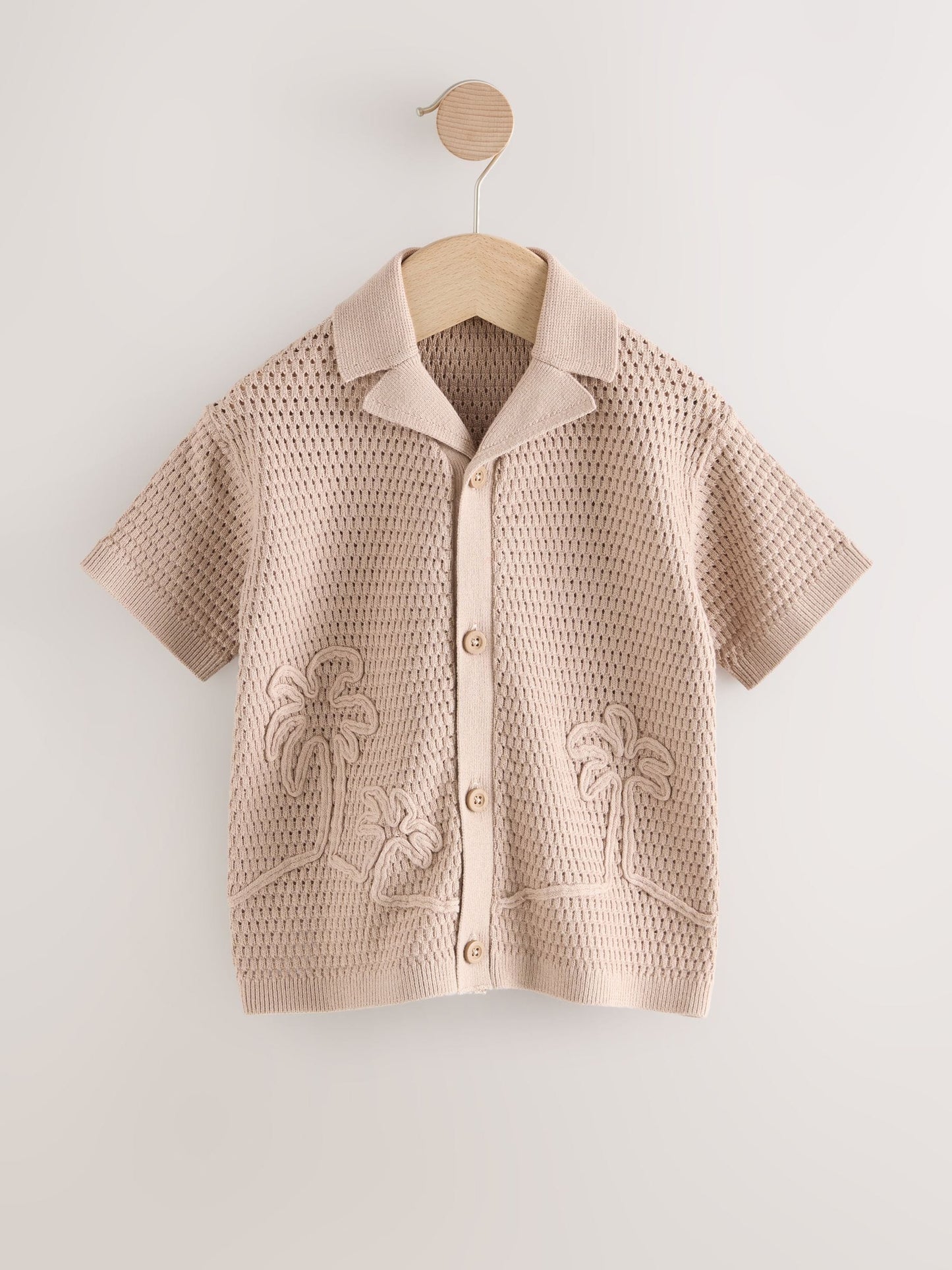 Dsiney Kidz - Neutral Palms Textured Revere Collar Short Sleeve Knitted Polo Shirt (3mths-7yrs) image 1