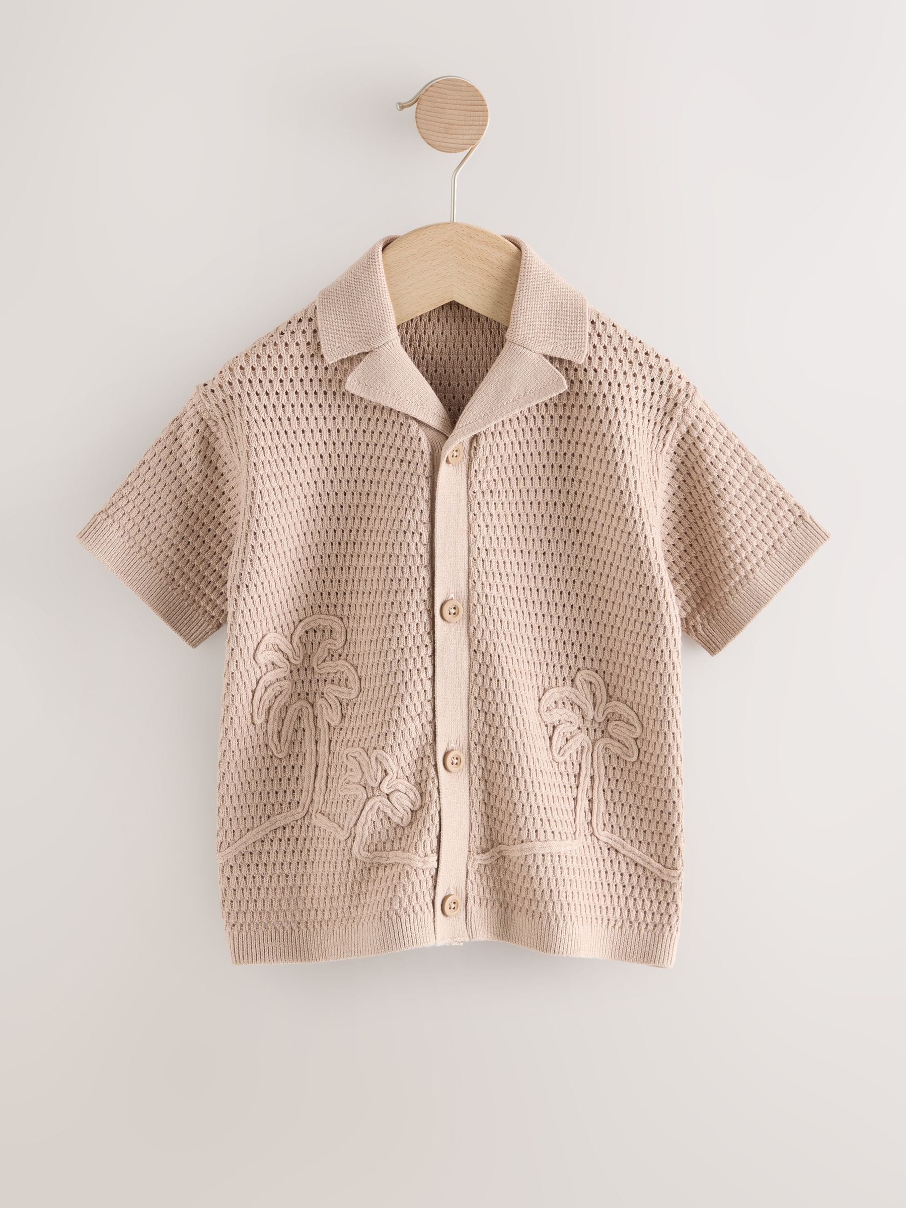 Dsiney Kidz - Neutral Palms Textured Revere Collar Short Sleeve Knitted Polo Shirt (3mths-7yrs) image 1