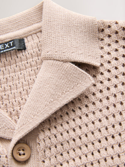 Dsiney Kidz - Neutral Palms Textured Revere Collar Short Sleeve Knitted Polo Shirt (3mths-7yrs) image 5
