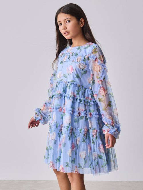 Dsiney Kidz - Baker by Ted Baker Blue Floral Mesh Ruffle Dress image 1