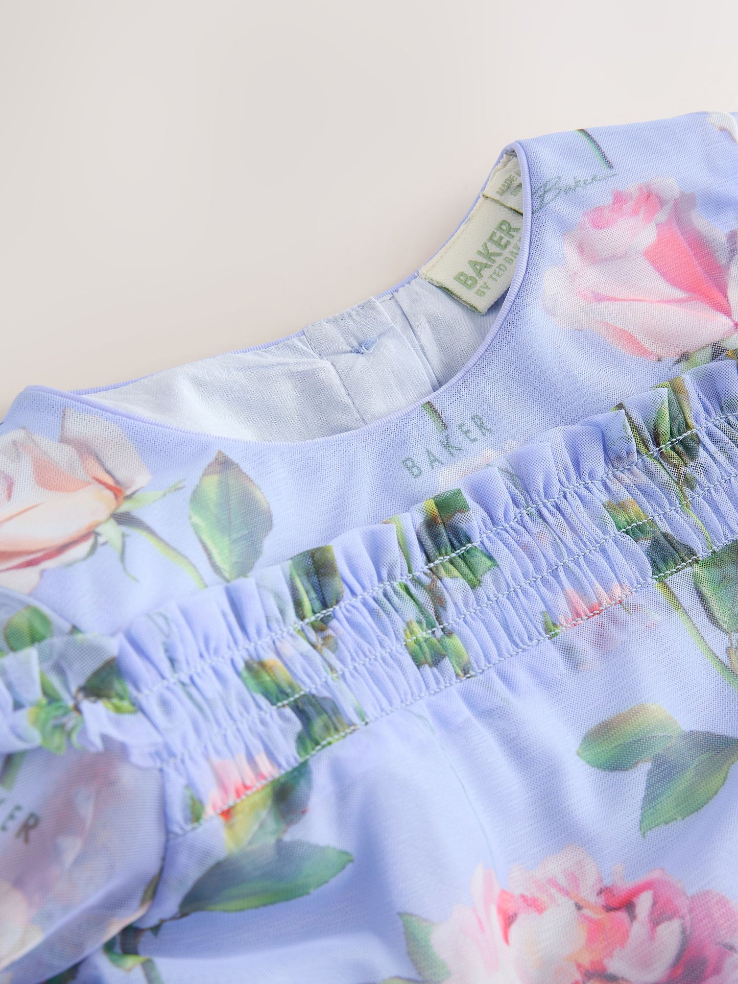 Baker by Ted Baker Blue Floral Mesh Ruffle Dress image 10