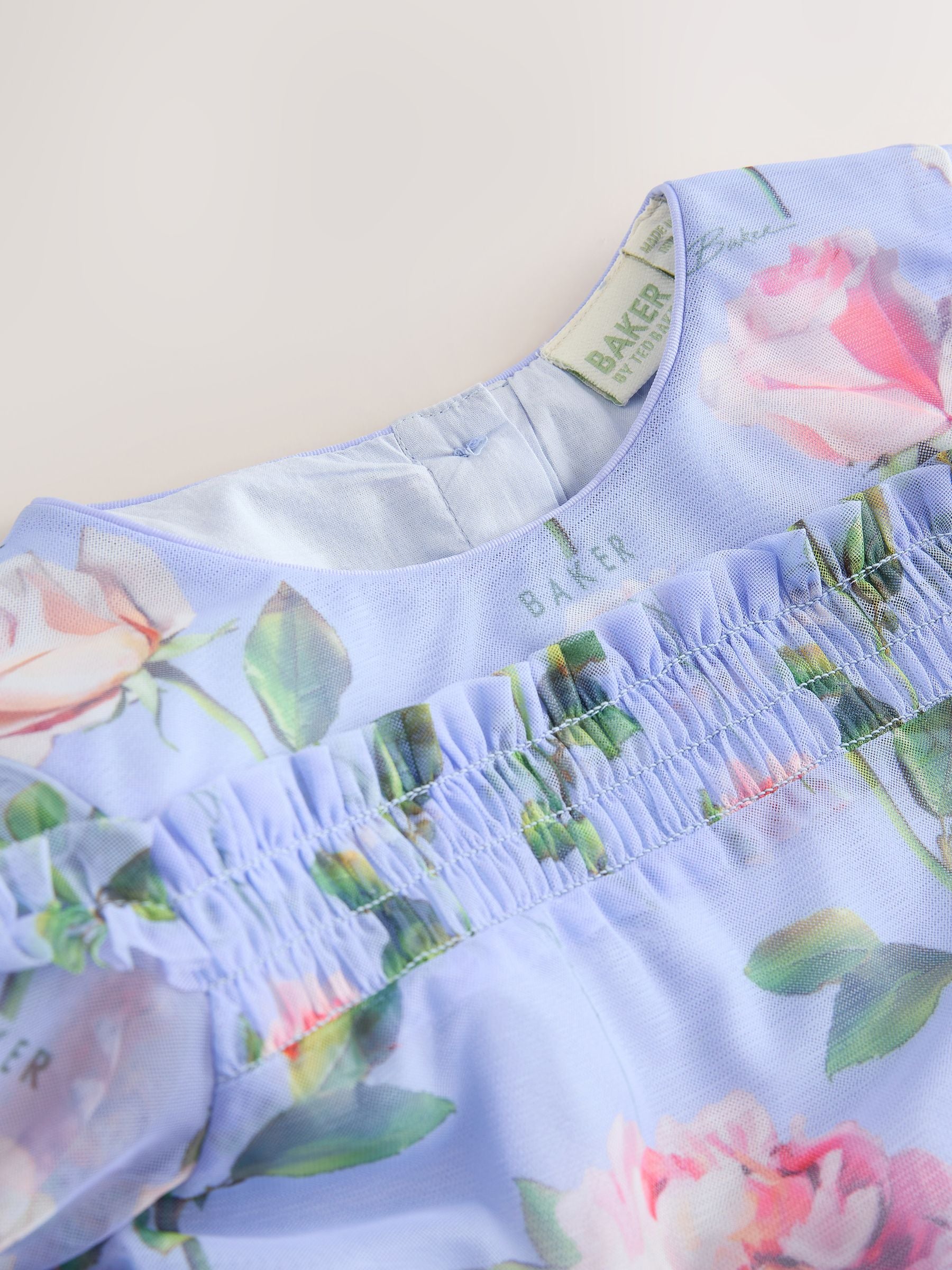 Baker by Ted Baker Blue Floral Mesh Ruffle Dress image 10