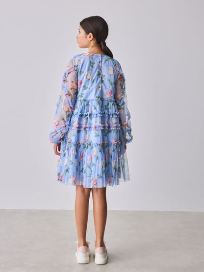 Baker by Ted Baker Blue Floral Mesh Ruffle Dress image 3