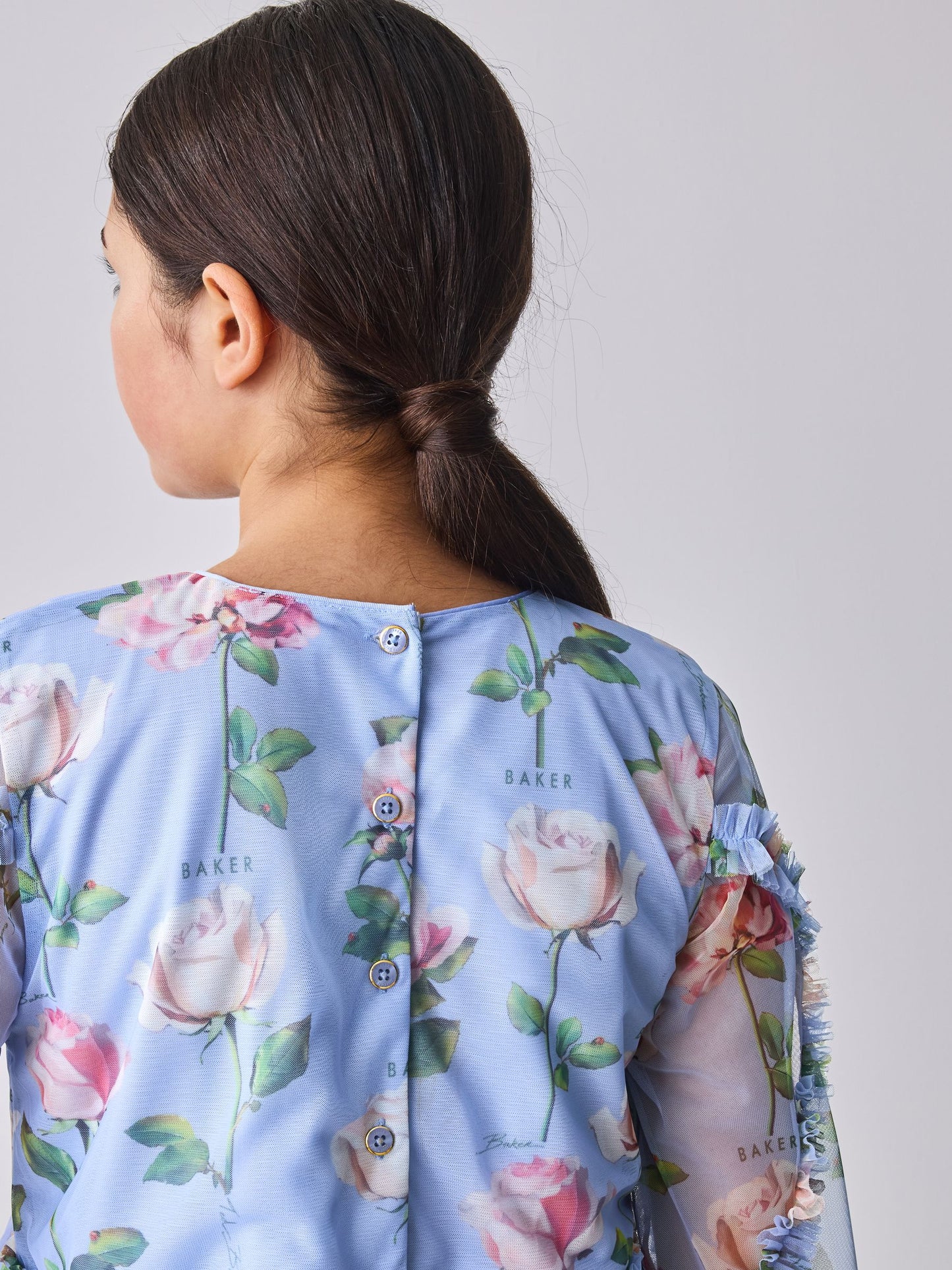 Baker by Ted Baker Blue Floral Mesh Ruffle Dress image 5