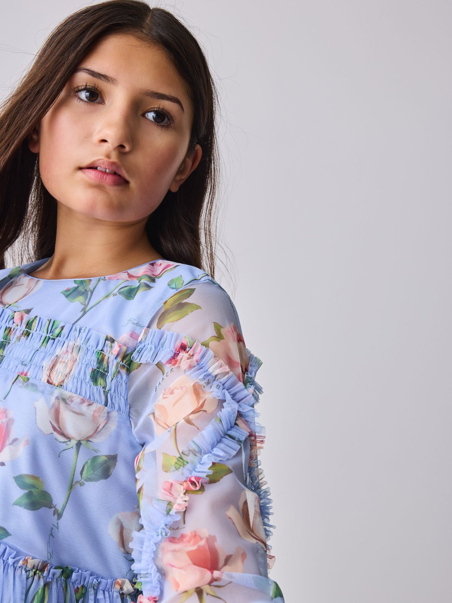 Baker by Ted Baker Blue Floral Mesh Ruffle Dress image 6