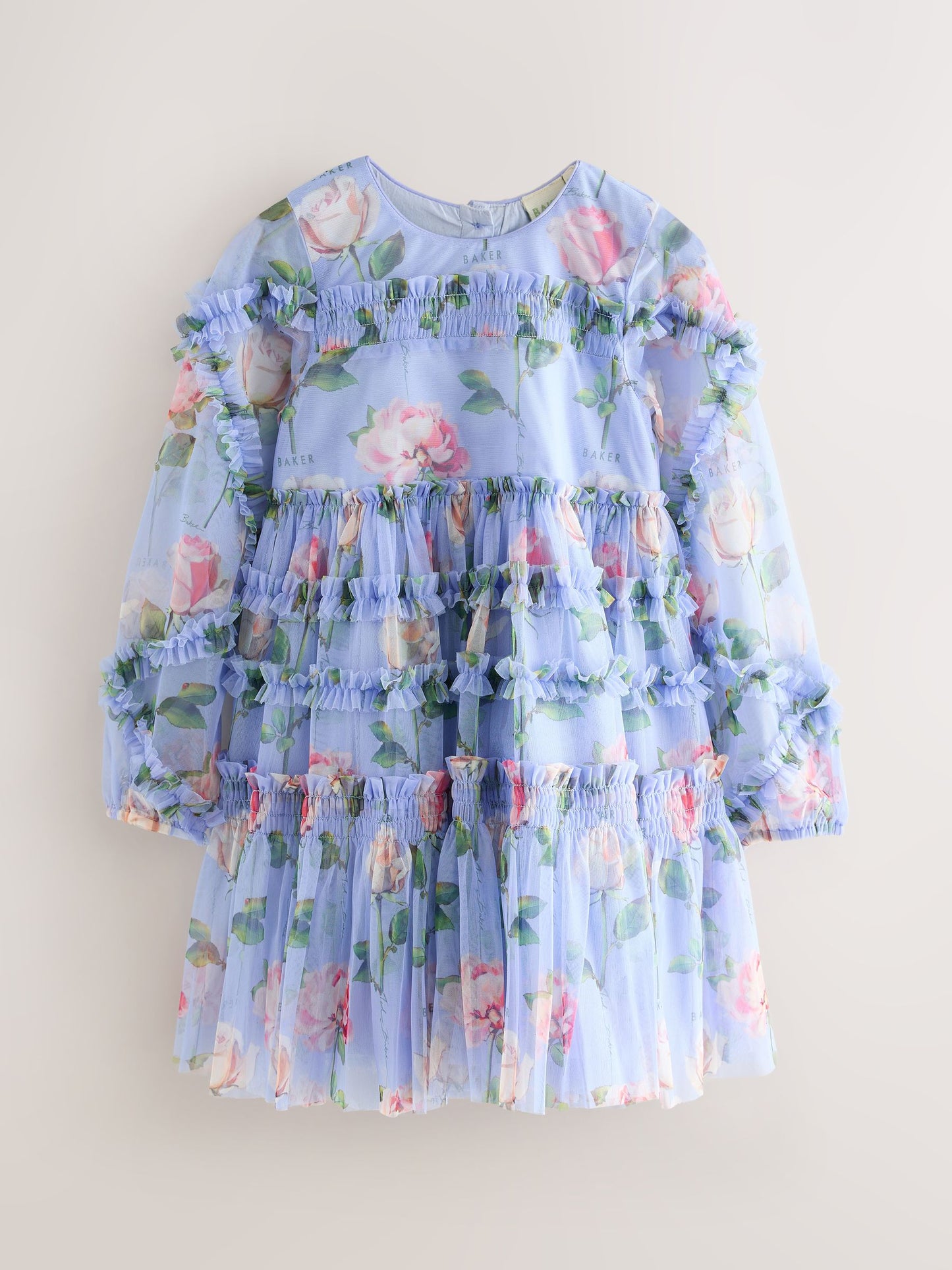 Baker by Ted Baker Blue Floral Mesh Ruffle Dress image 7