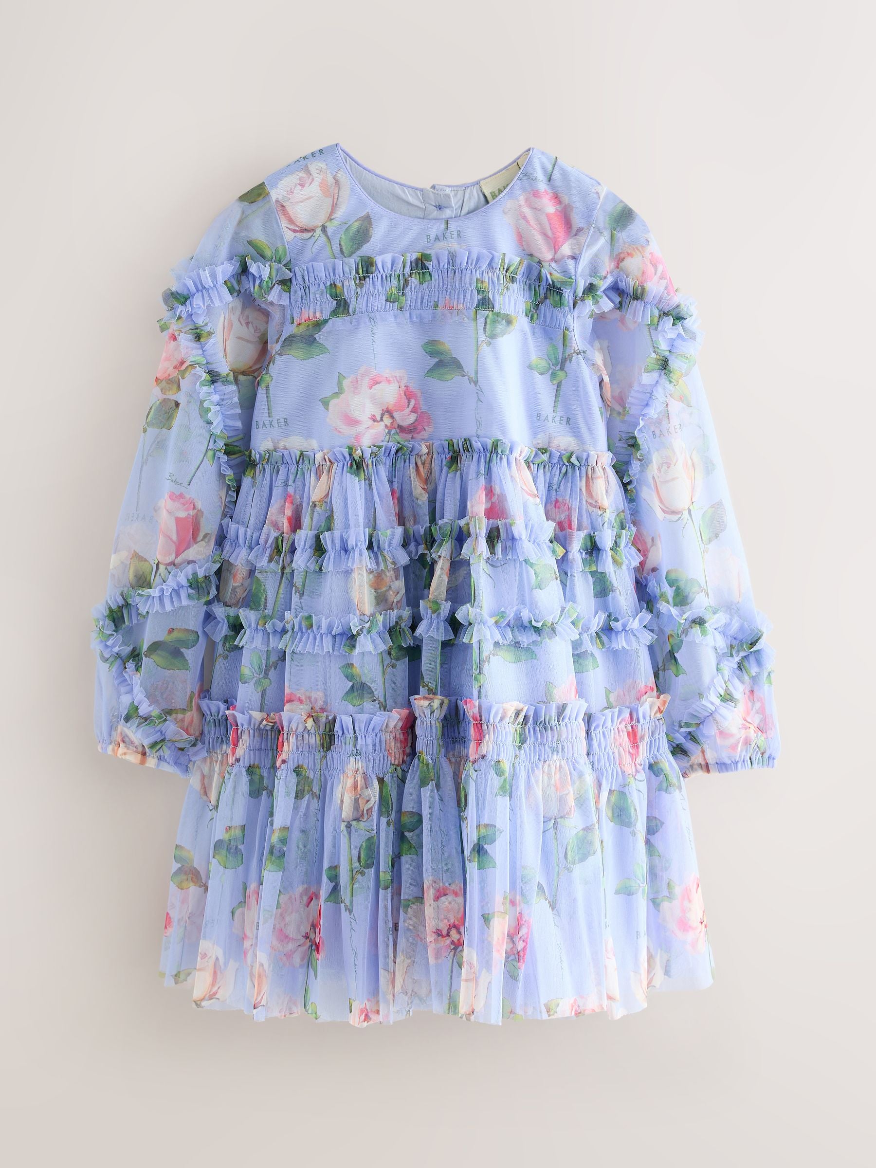 Baker by Ted Baker Blue Floral Mesh Ruffle Dress image 7