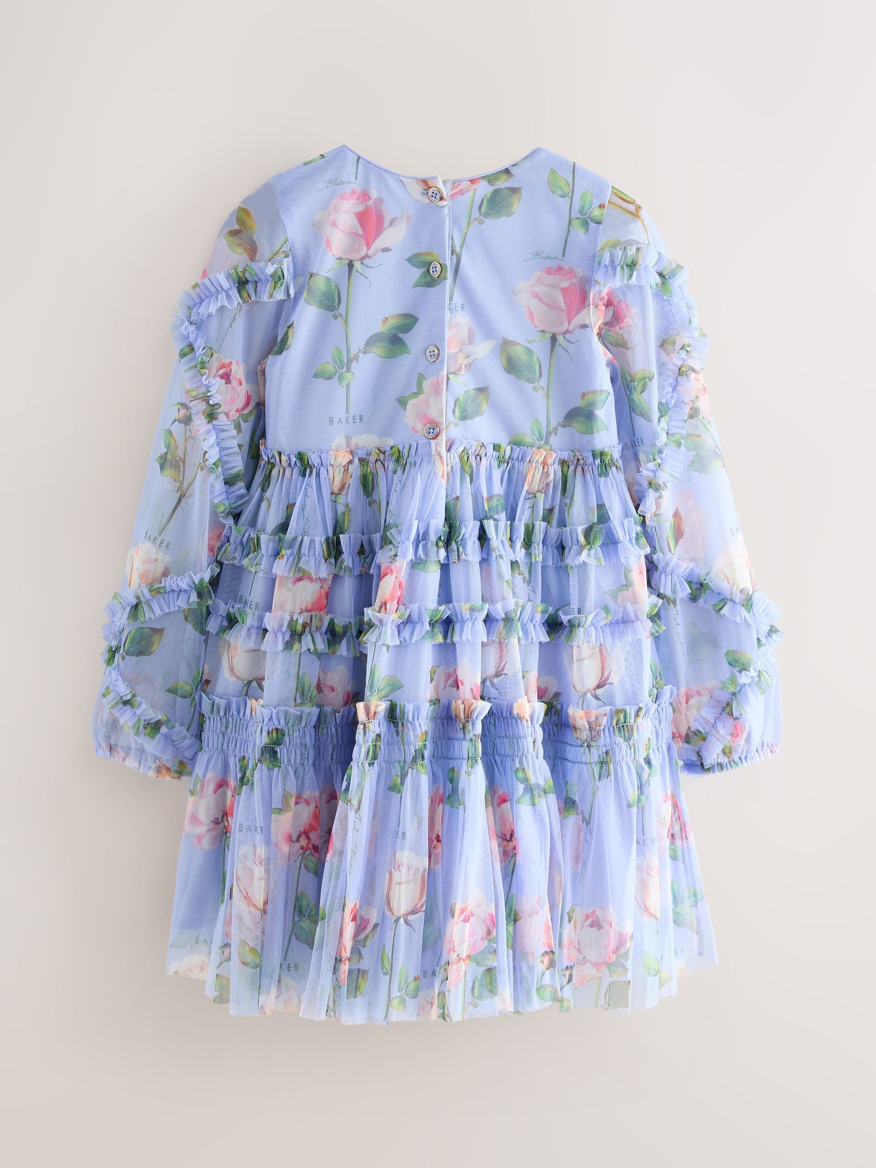 Baker by Ted Baker Blue Floral Mesh Ruffle Dress image 8
