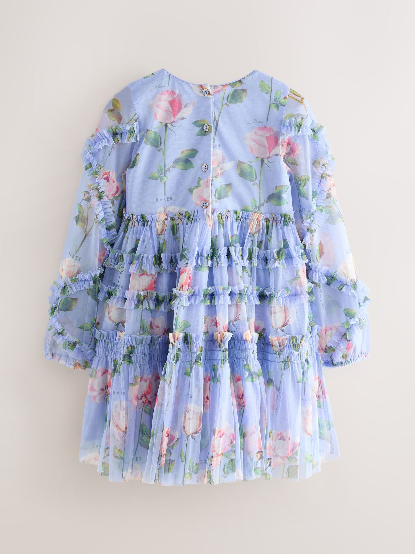 Baker by Ted Baker Blue Floral Mesh Ruffle Dress image 8