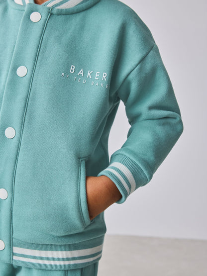 Dsiney Kidz - Baker by Ted Baker Green 3 Piece Varsity Jacket T-Shirt and Joggers Set image 6