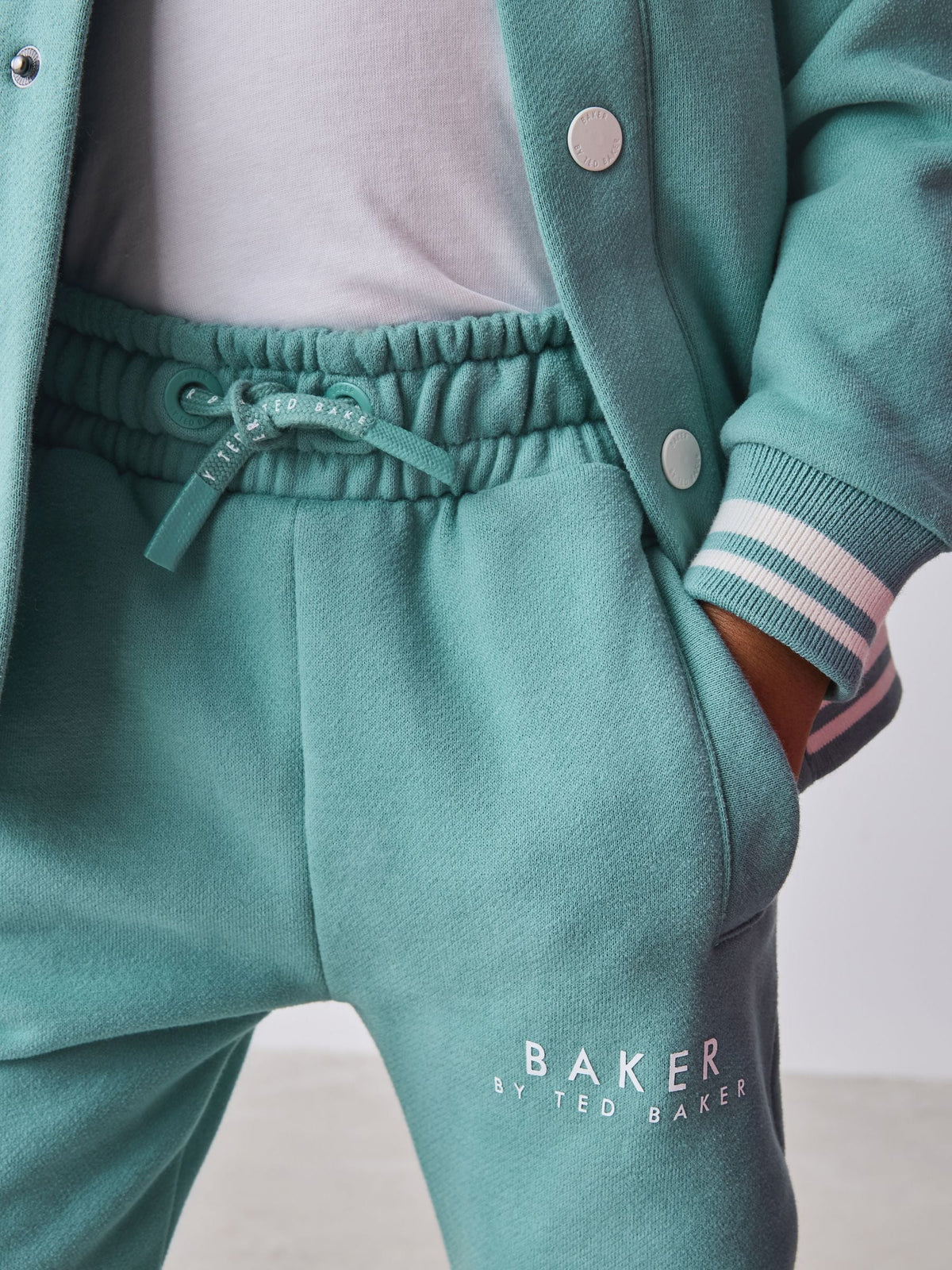 Dsiney Kidz - Baker by Ted Baker Green 3 Piece Varsity Jacket T-Shirt and Joggers Set image 7