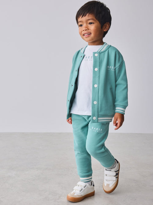 Dsiney Kidz - Baker by Ted Baker Green 3 Piece Varsity Jacket T-Shirt and Joggers Set image 1