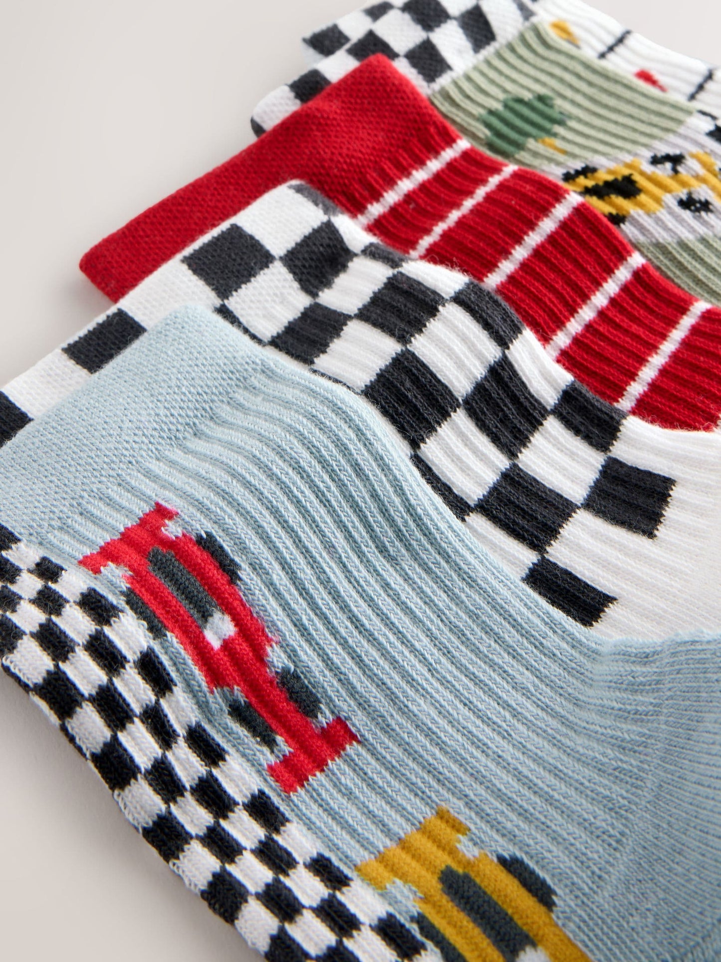 Red/White Race Cars Cushioned Footbed Cotton Rich Ribbed Socks 5 Pack image 3