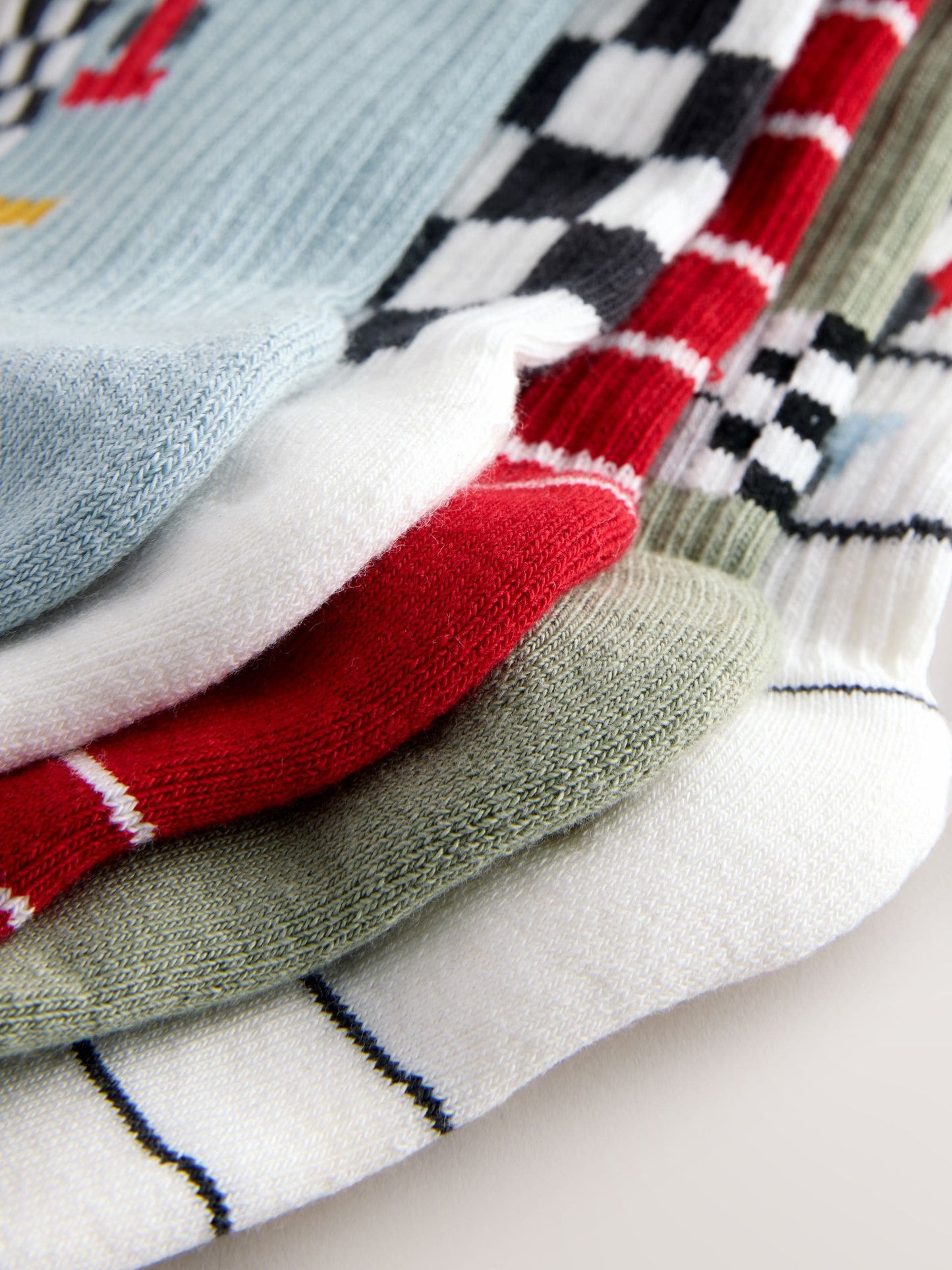 Red/White Race Cars Cushioned Footbed Cotton Rich Ribbed Socks 5 Pack image 4