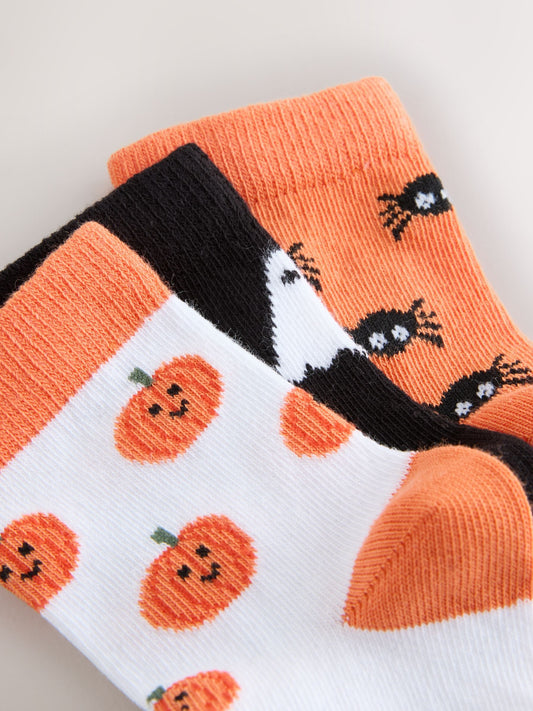 Orange/Black Cotton Rich Halloween Socks 3 Pack image 3
