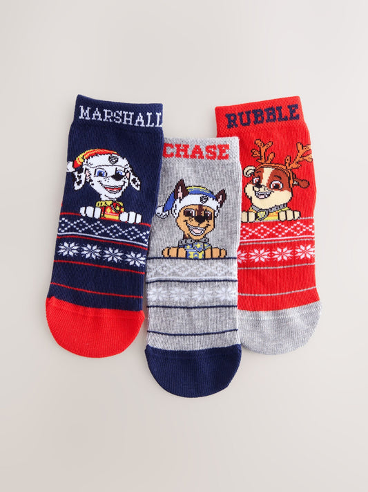 Paw Patrol Christmas License Character Cotton Rich Socks 3 Pack image 1