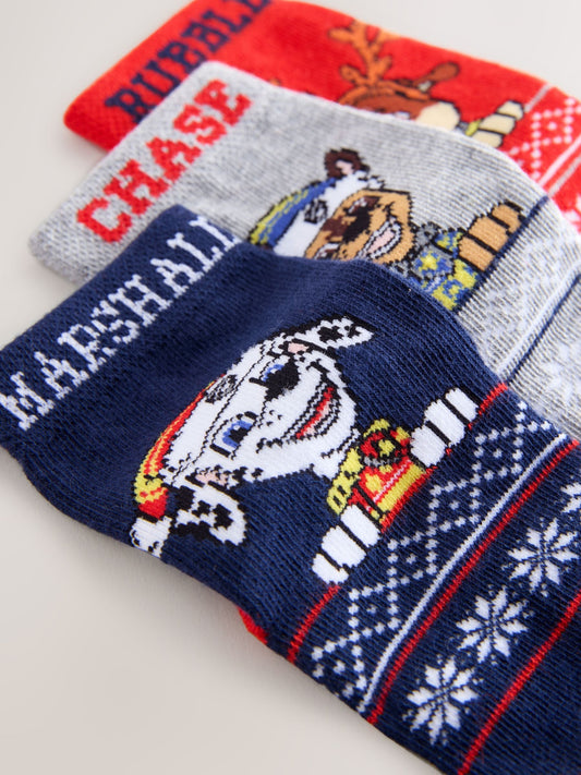 Paw Patrol Christmas License Character Cotton Rich Socks 3 Pack image 3