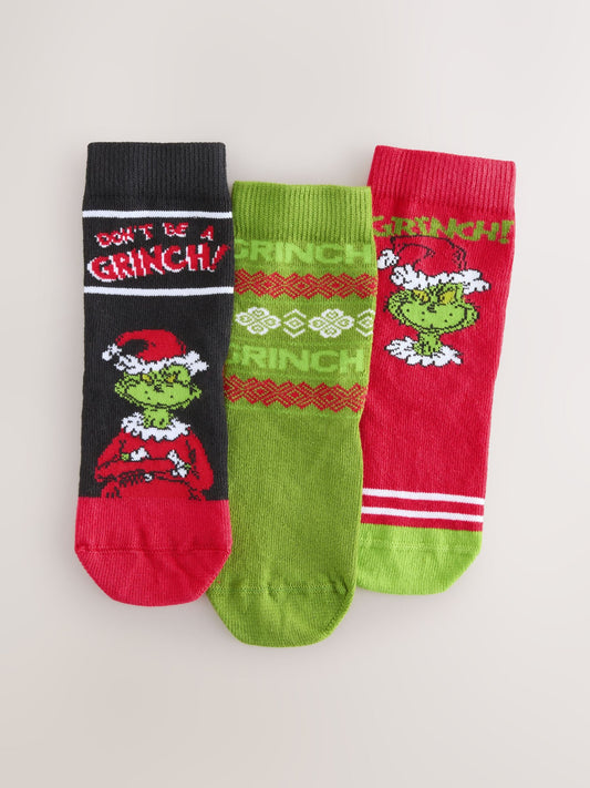 The Grinch Christmas License Character Cotton Rich Socks 3 Pack image 1