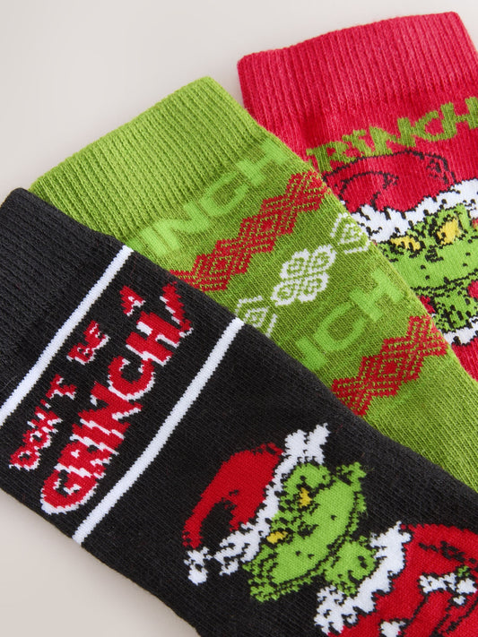 The Grinch Christmas License Character Cotton Rich Socks 3 Pack image 3