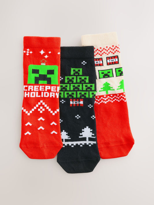 Minecraft Christmas License Character Cotton Rich Socks 3 Pack image 1