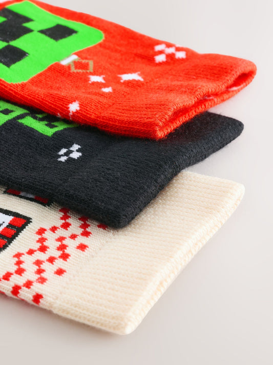 Minecraft Christmas License Character Cotton Rich Socks 3 Pack image 3