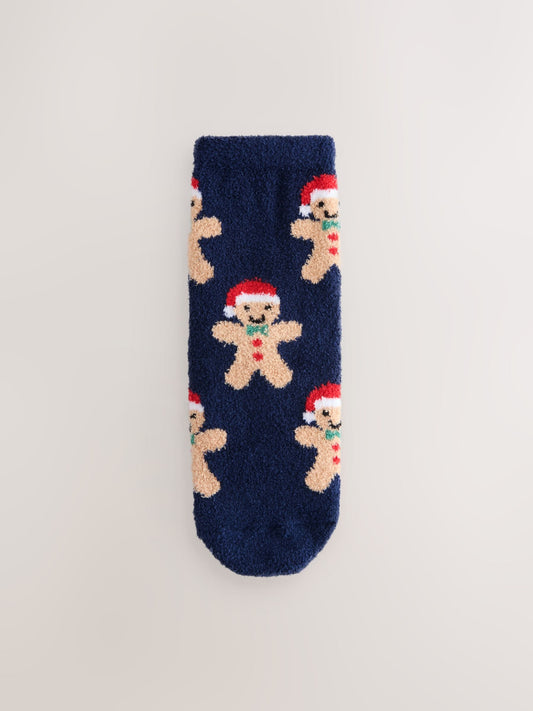 Navy Blue Gingerbread Christmas Cosy Socks 1 Pack image 1