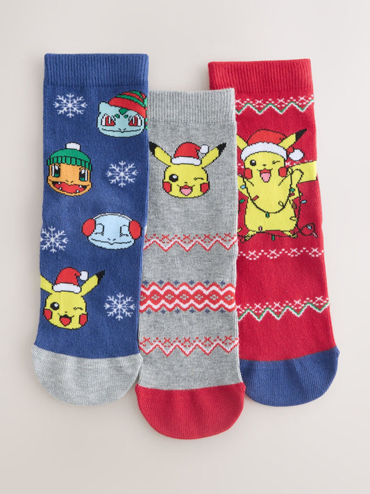 Pokémon Christmas License Character Cotton Rich Socks 3 Pack image 1