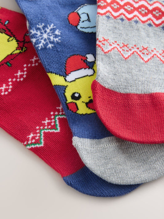 Pokémon Christmas License Character Cotton Rich Socks 3 Pack image 3