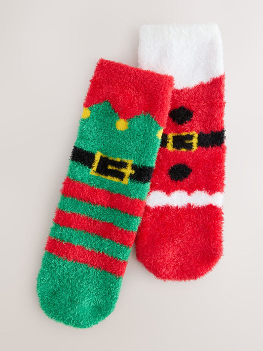 Santa/Elf Christmas Cosy Socks 2 Pack image 1