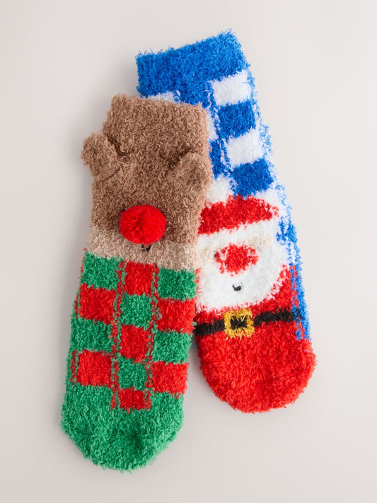 Santa/Reindeer Checkerboard Christmas Cosy Socks 2 Pack image 1
