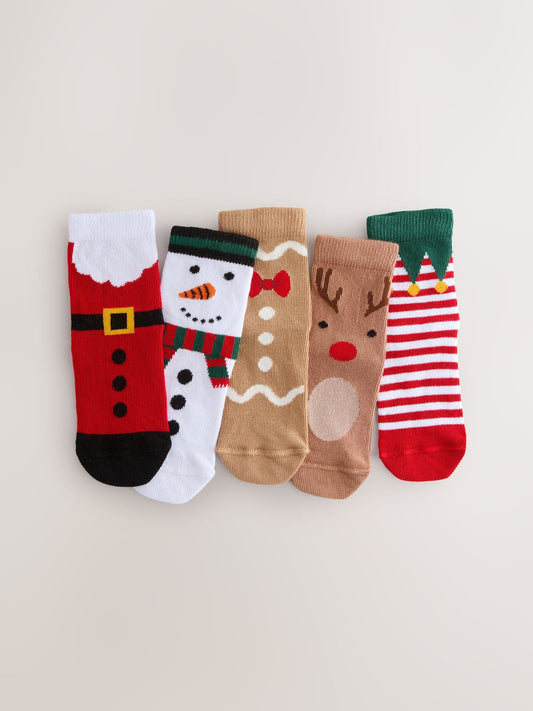 Multi Characters Christmas Cotton Rich Socks 5 Pack