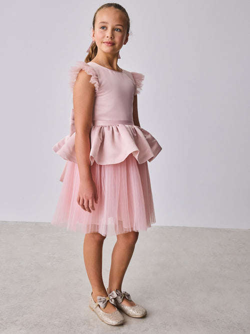 Baker by Ted Baker Satin Bow Back Peplum Tulle Occasion Dress & Scrunchie image 1