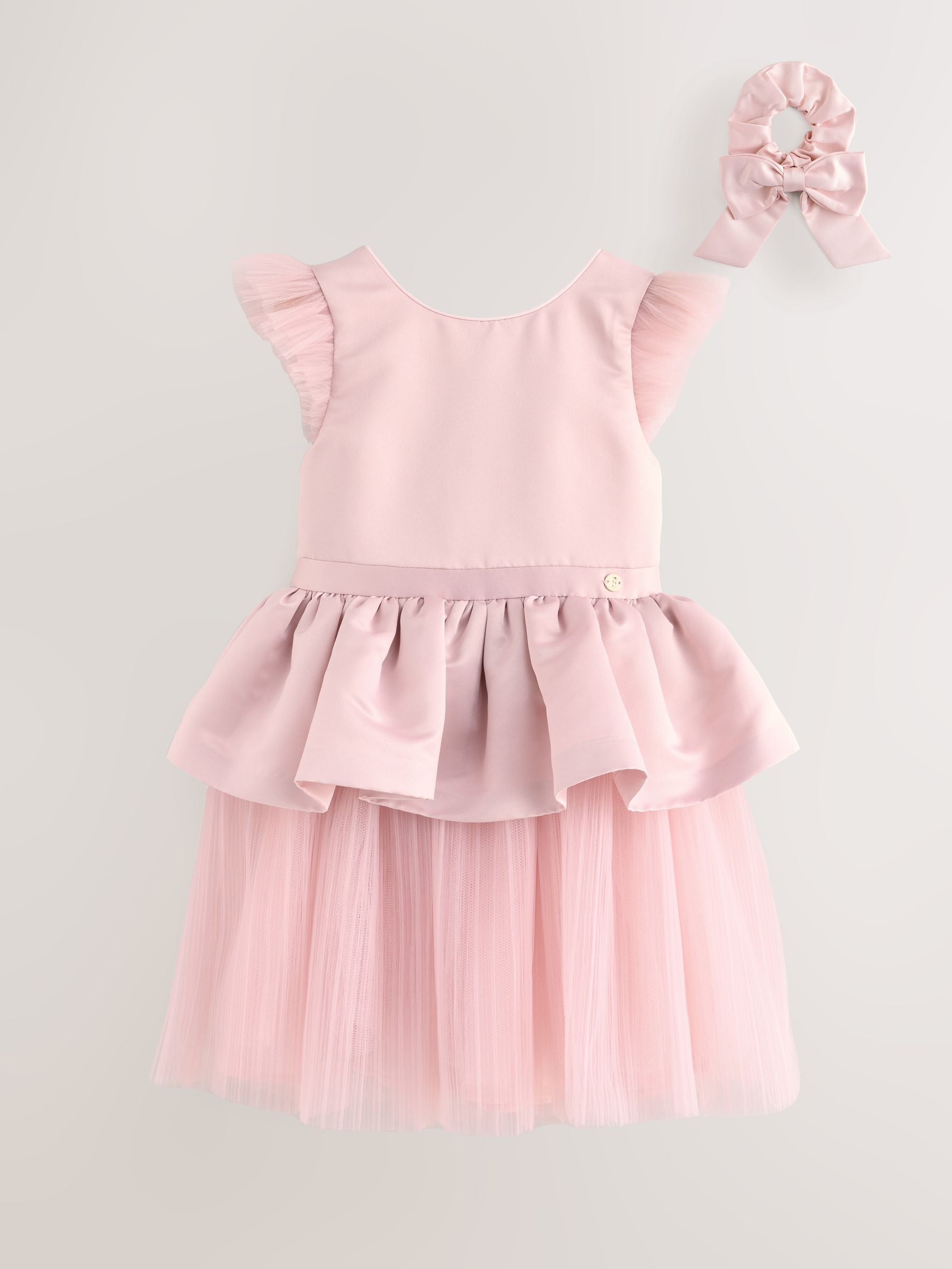 Baker by Ted Baker Satin Bow Back Peplum Tulle Occasion Dress & Scrunchie image 10